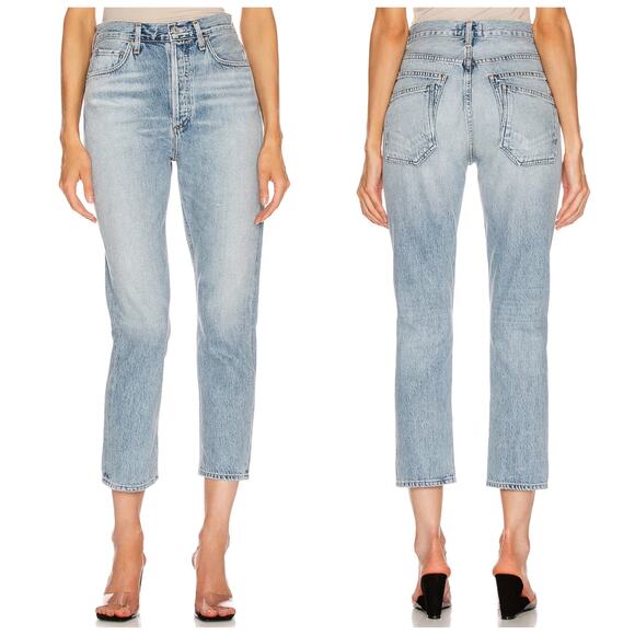 AGOLDE Riley Double Pocket High Rise Straight Crop Jean Pressure Wash - Picture 1 of 10